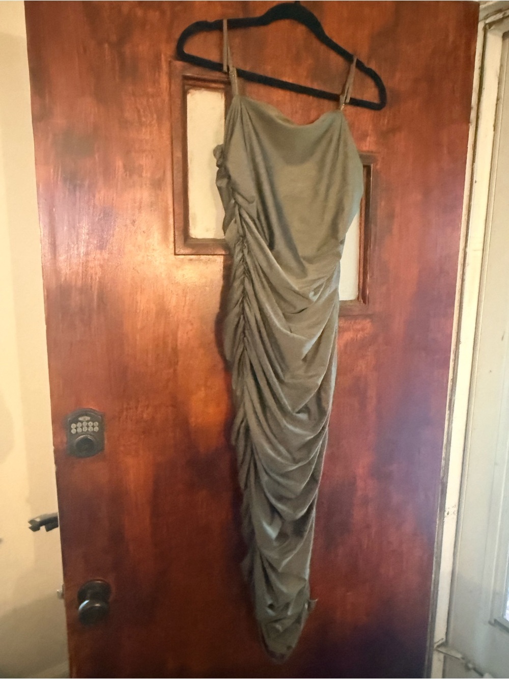 Fashion Nova Olive Green Ruched Maxi Slip Dress